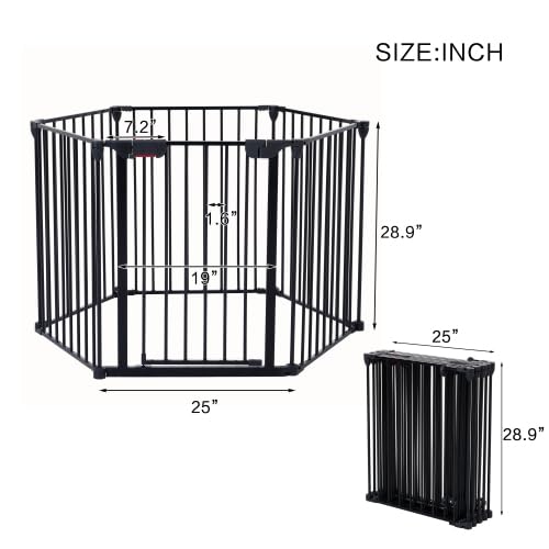 Garvee 150" Extra Wide Dog Gate for House with Child Proof Double Locking System, Adjustable Metal Fireplace Fence Door, Baby Gate for Stairs Doorways