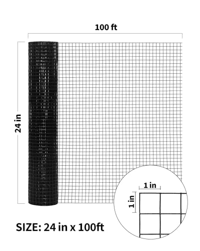 Garvee Black Hardware Cloth 1/2 Inch 24 in x 50 ft 19 Gauge PVC Coating Wire Mesh Rolls Vinyl Coated Welded Chicken Wire Fencing for Home and Garden Fence and Home Improvement Project