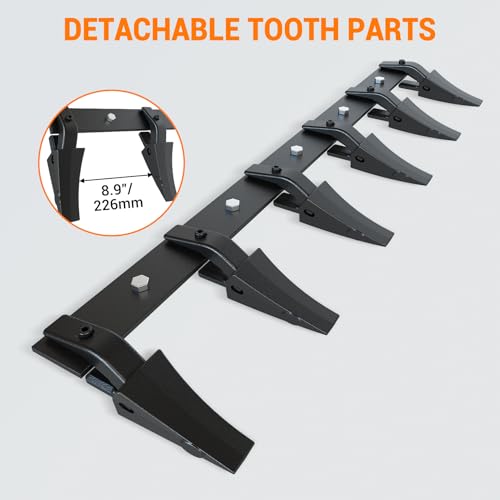 Garvee 48" Bucket Tooth Bar for Tractor Loader, Heavy-Duty Alloy Steel with Replaceable Teeth, Bolt-On Design for Bucket Protection and Soil Excavation, Black