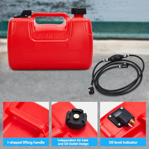 Garvee Marine Fuel Tank, 3 Gallon Outboard Marine Portable Fuel Tank with Fuel Line, I-Shaped Handle, Easy to Carry