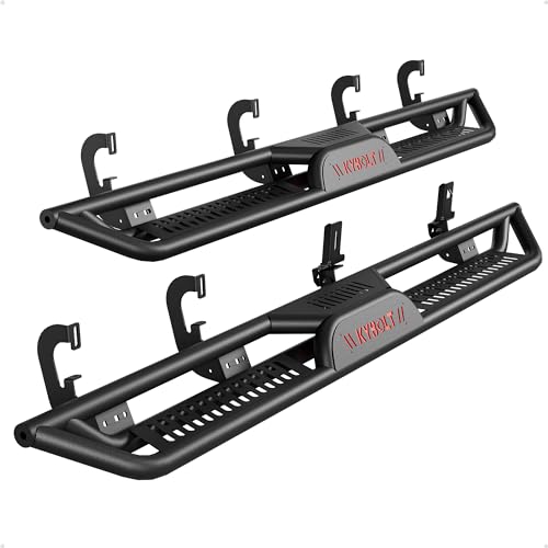 Garvee Running Boards 6.5 Inches with Two Stairs Design Compatible with 2007-2018 Chevy Silverado, 2007-2019 2500HD 3500HD Crew Cab(4 Full Size Doors/Gas Only), Bolt-on Side Steps