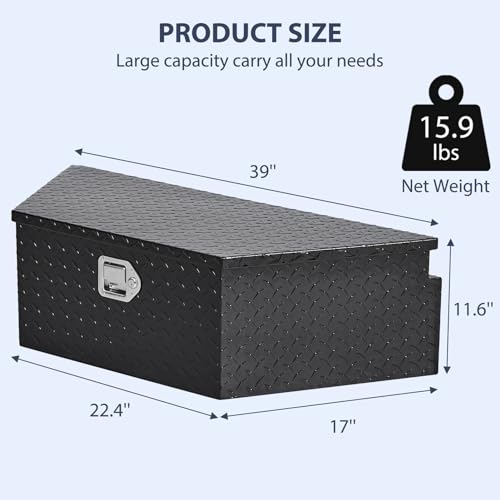 Garvee 39 Inch Black Diamond Plate Trailer Tongue Box, Waterproof