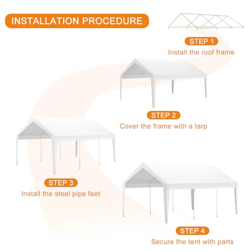 Garvee 10' X 20' Extra Large Heavy Duty Carport, Portable Garage Shelter with 8 Legs, Garage Tent for Car, Truck, SUV, Car Canopy, White