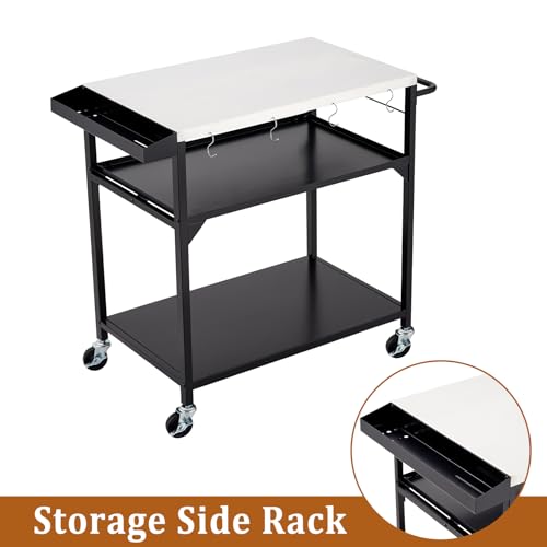 Garvee Outdoor Grill Table Cart Stainless Steel 4 Wheels Brakes Movable Prep Table Side Storage Rack Handle BBQ