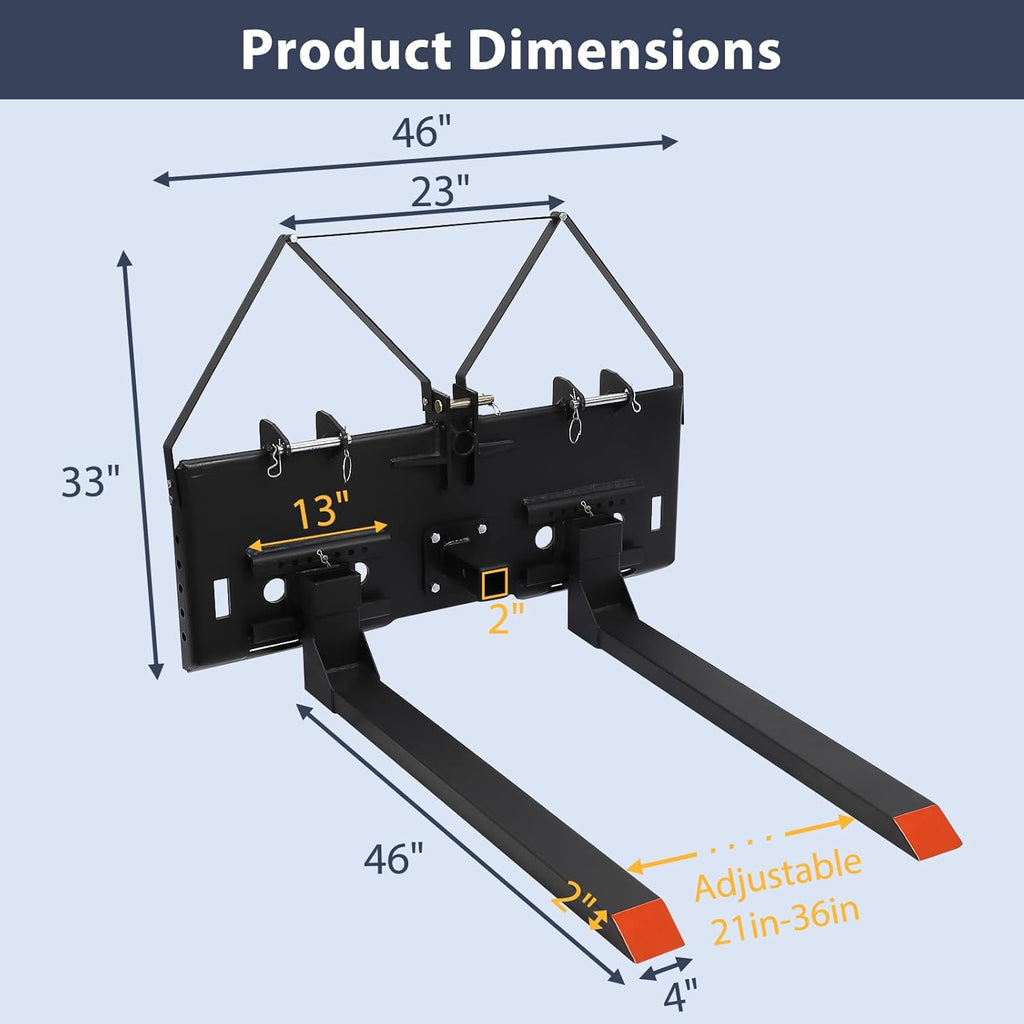 Garvee 48 Inch Pallet Fork Blades 4000lbs Capacity Forklift Blades Without Plate with Movable Connectors for Kubota Bobcat Skid Steer Loaders Tractors