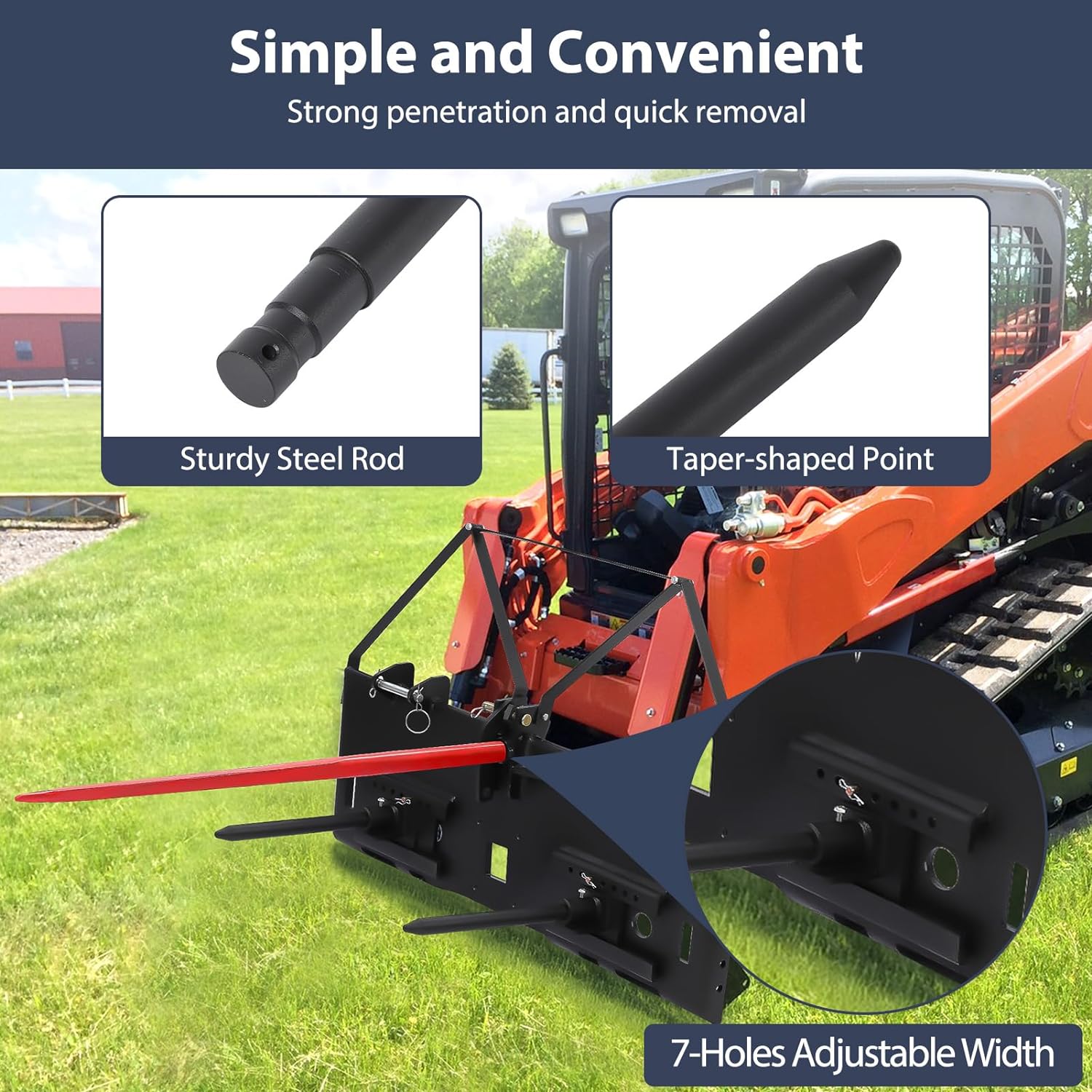 Garvee 17" Stabilizer Hay Bale Spear Attachment, Pair Quick Attach Bale Spike Without Sleeves, Black Powder Coated Hay Bale Forks Handing Equipment Fit for for Skid Steer Mount Plate Tractors Loaders