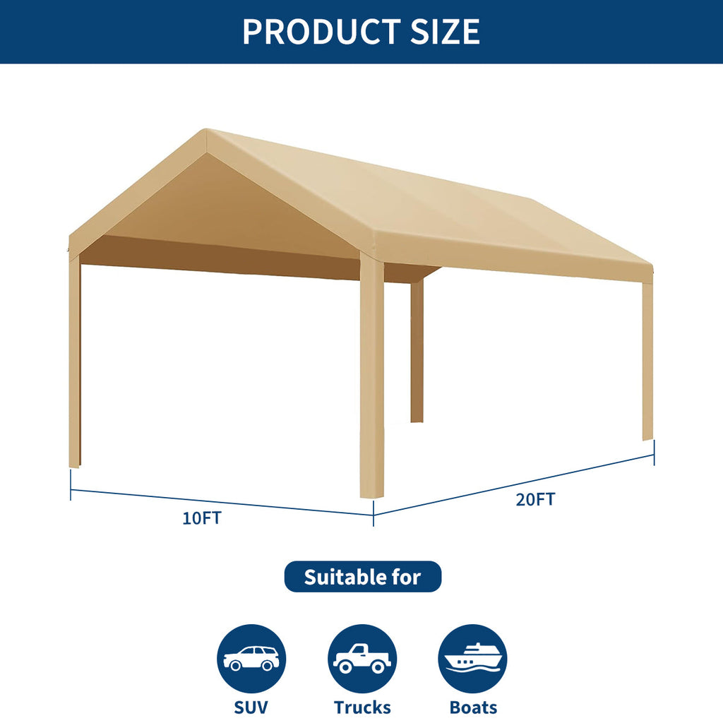 Garvee 10'x20' 200G Heavy-Duty Carport Replacement Cover - Waterproof & UV Protected Garage Tent Top Tarp (Top Cover Only, Frame Not Included), Yellow