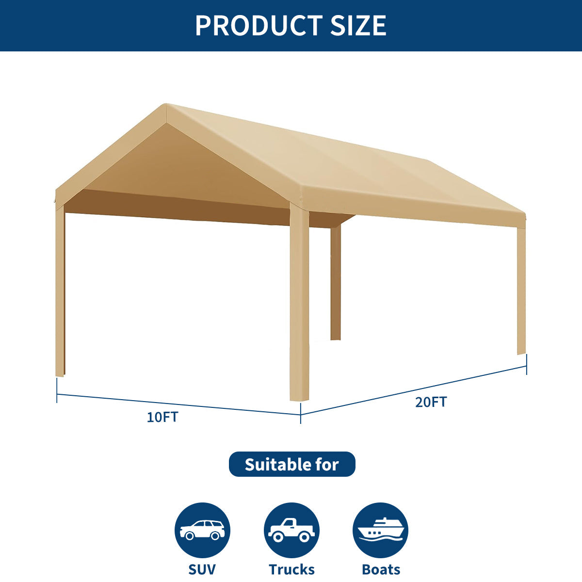 Garvee 10'x20' 200G Heavy-Duty Carport Replacement Cover - Waterproof & UV Protected Garage Tent Top Tarp (Top Cover Only, Frame Not Included), Yellow