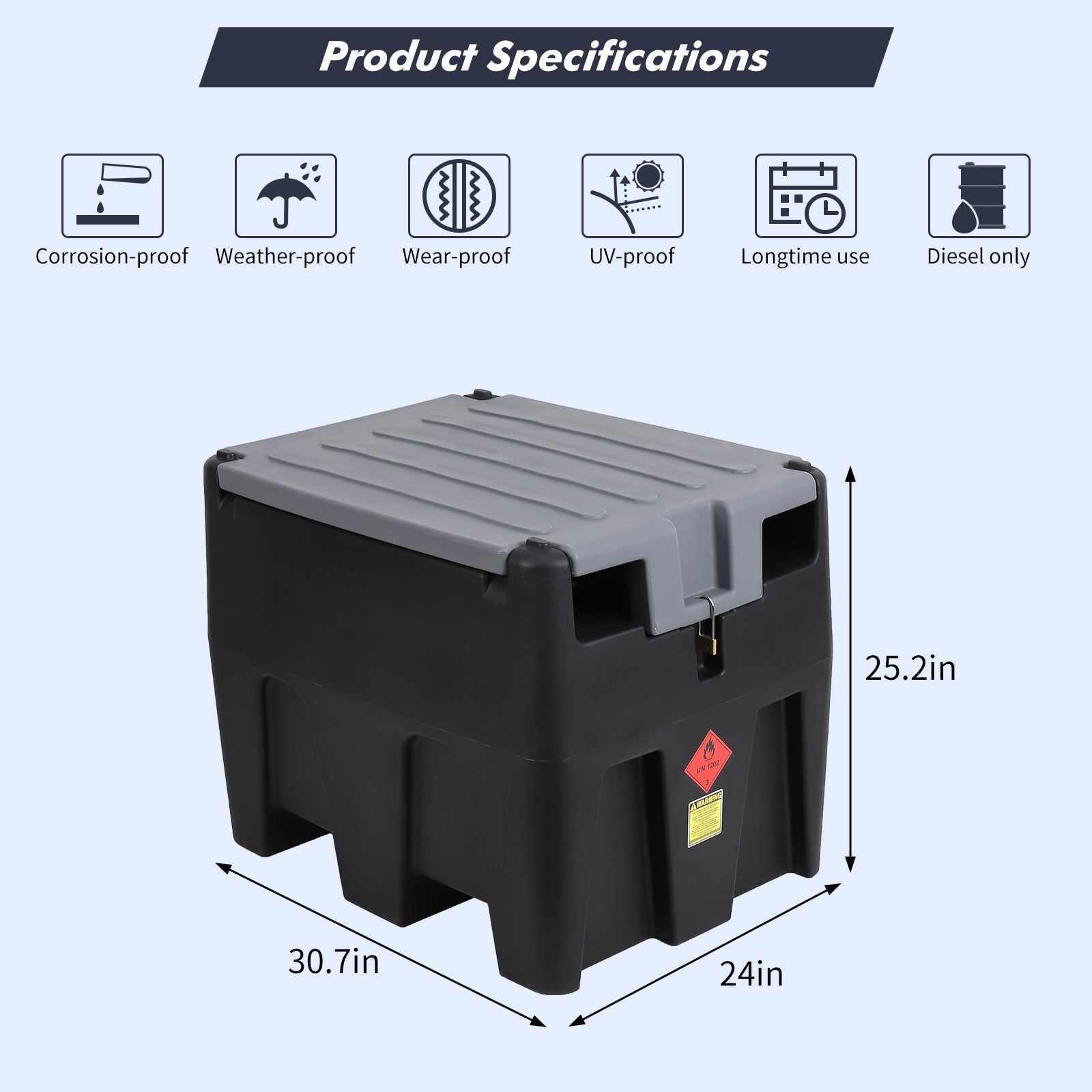 Garvee Portable Diesel Tank, 53 Gallon Fuel Tank with 12V Electric Fuel Transfer Pump, 10 GPM Diesel Transfer Tank with Auto Fueling Nozzle & 360° Swivel Connector with 13.1ft Hose (Black, 53 Gal)