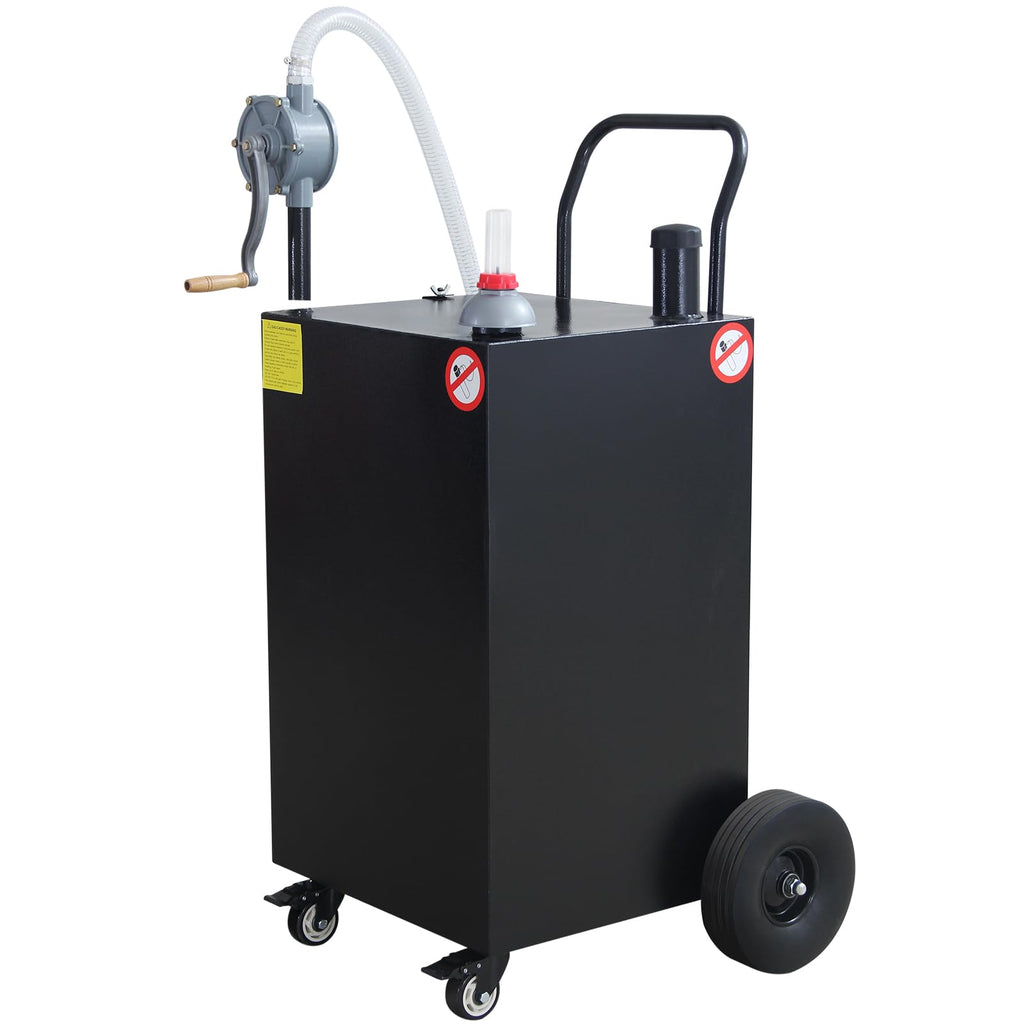 Garvee 50 Gallon Portable Gas Caddy Gasoline Diesel Can Hand Siphon Pump With Rolling Flat-Free Solid Rubber Wheels for Boat, Atv, Car, Motorcycle