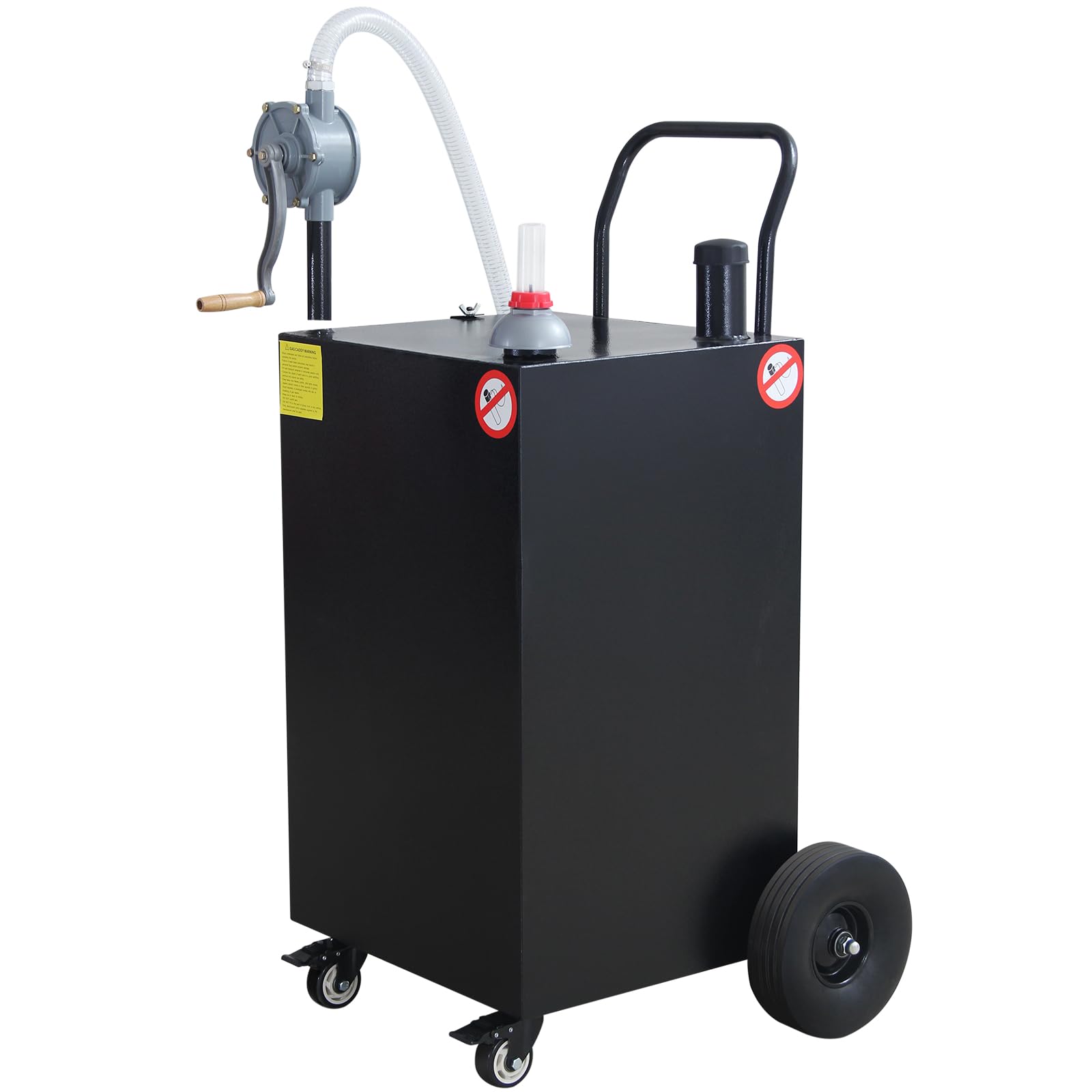 Garvee 50 Gallon Portable Gas Caddy Gasoline Diesel Can Hand Siphon Pump With Rolling Flat-Free Solid Rubber Wheels for Boat, Atv, Car, Motorcycle