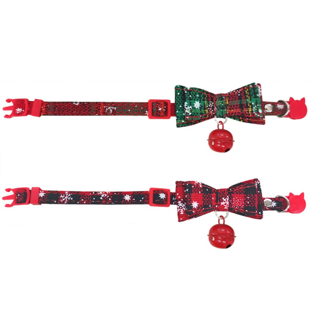 Garvee Dog Christmas Collar with Bells Cute Bow Tie Adjustable 27-40cm Neck Circumference Pet Collar Neck Accessories Green