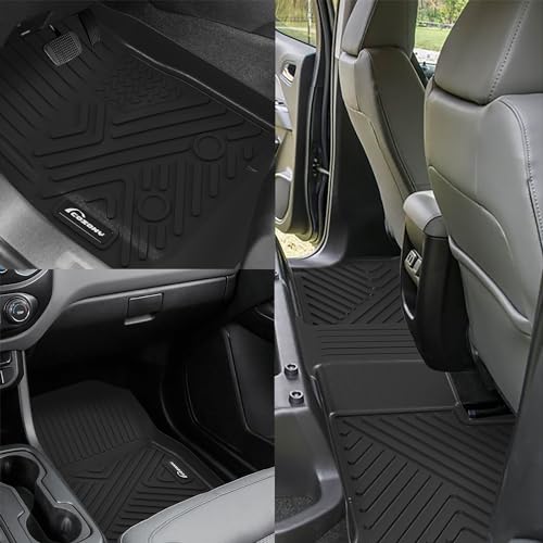 Garvee Custom Fit Floor Mats Compatible with 2015-2022 Chevy Colorado Crew Cab/GMC Canyon Crew Cab, Black TPE All-Weather Car Floor Liners, Front & Rear Row Se