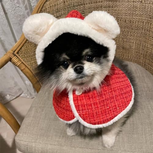 Garvee Pet Dogs Christmas Hood Cape Winter Warm Cloak with Plush Ears Dog Clothes Accessories Pet Clothes for Small Medium Dogs Christmas-Plush Cape one Size