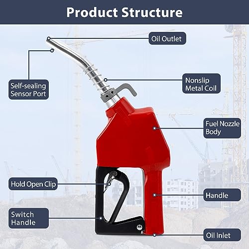 Garvee Automatic Fuel Nozzle, 3/4" NPT Inlet Thread & 13/16" Spout, 16 GPM Max Flow Rate, Auto Shut Off, Aluminum & PVC Gas Pump Handle with 360° Swivel for Gasoline Diesel Biodiesel Refilling