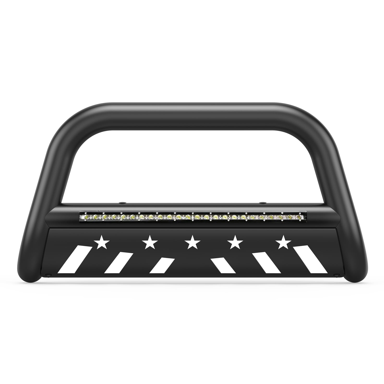 Garvee Bull Bar Compatible with Frontier 2005-2021 with LED Light Bull Bar Brush Push Front Bumper Grill Grille Guard With Skid Plate, 3" Push Bar Tubing Grille Guard Replacement