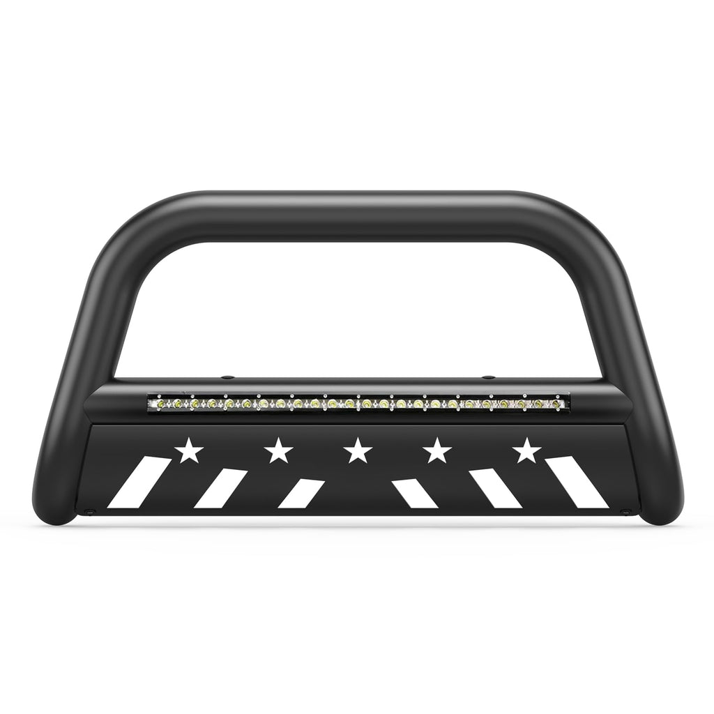 Garvee Toyota Tacoma Bull Bar with LED Light, 3" Steel Push Bar, Skid Plate, Waterproof, Anti-Corrosion, 2005-2015 Models, Home Installation