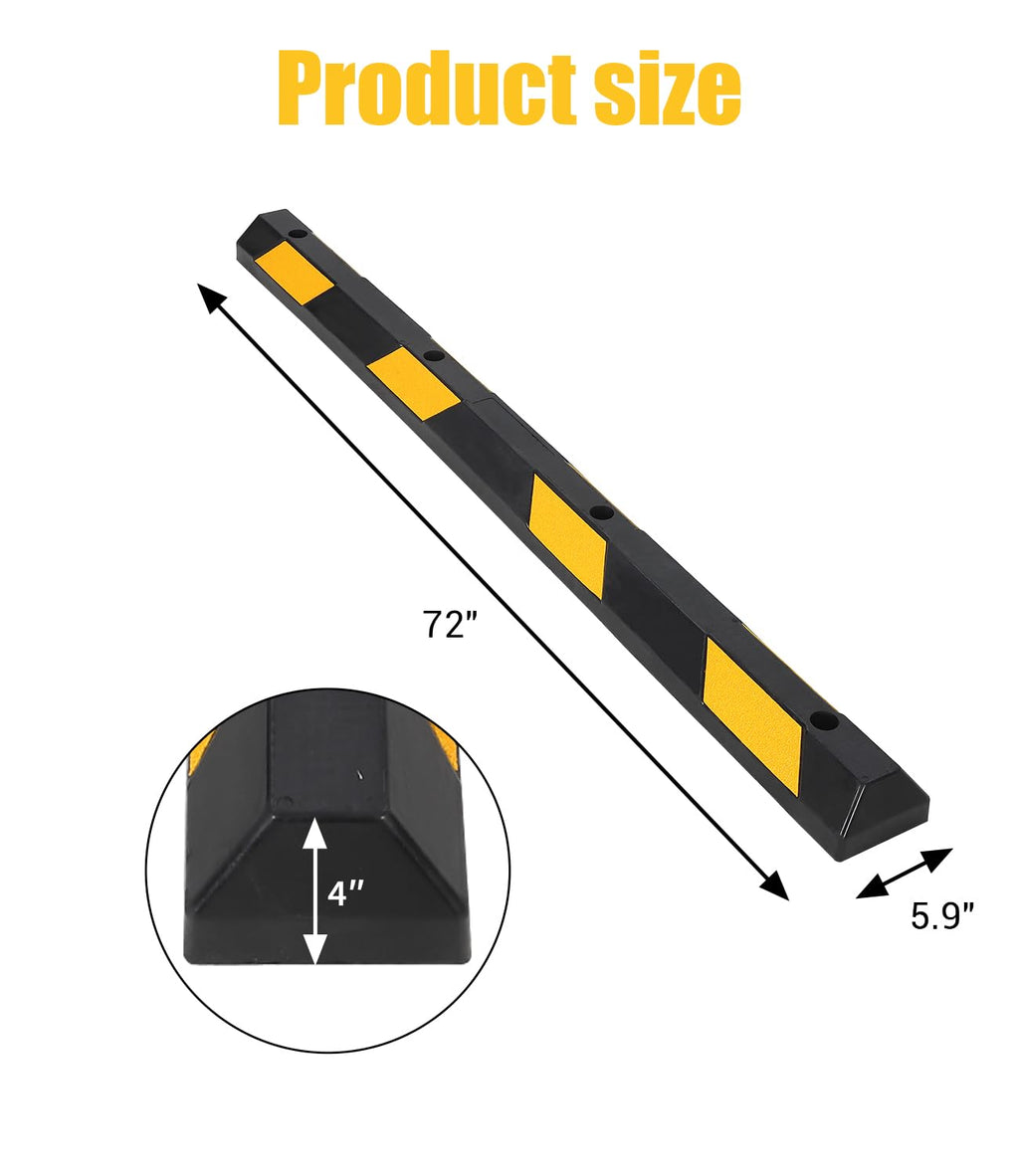Garvee 2-Pack 72" Rubber Parking Curb - Heavy-Duty Parking Stopper with Reflective Stripes, Durable Wheel Stoppers for Garage, Driveway, Warehouse, and Parking Lots