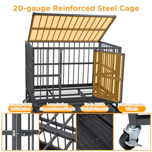 Garvee 36 inch Heavy Duty Indestructible Dog Crate Steel Escape Proof,Indoor Dog House High Anxiety Cage, Kennel with Wheels,Removable Tray