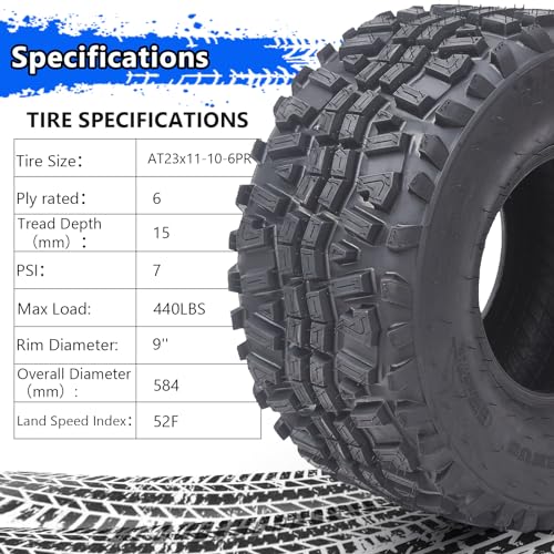 Garvee AT23x11-10-6PR TL VENUS Set of 2 ATV Trail Tires 6PR Knobby Sport Tires, Tubeless