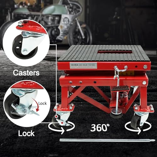 Garvee 300 LBS Hydraulic Motorcycle Lift Jack, 300 LBS ATV Scissor Lift Jack for Motorcycles - With Wheels