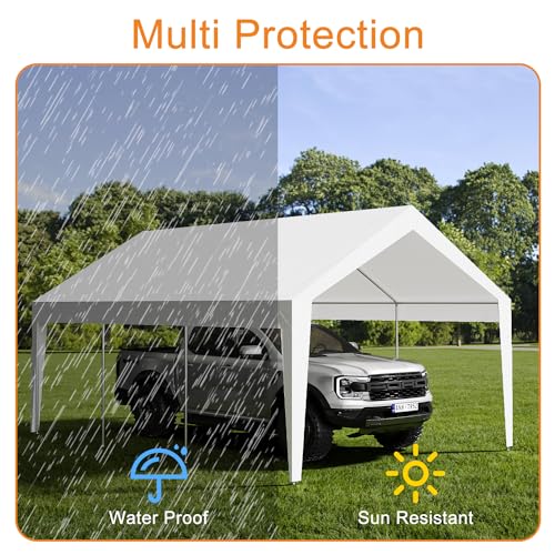 Garvee 10' X 20' Extra Large Heavy Duty Carport, Portable Garage Shelter with 8 Legs, Garage Tent for Car, Truck, SUV, Car Canopy, White