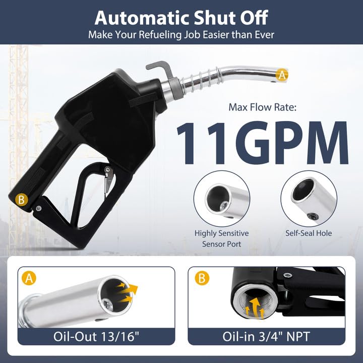 Garvee 3/4 Inch NPT Auto Fuel Nozzle 13/16 Inch Spout 16 GPM with Swivel