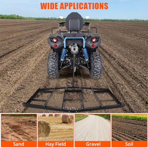 Garvee 74”Wide Drag Harrow, High Efficient Driveway Grader with Pin Hitch, Up to 50lbs, Heavy Duty Lawn Leveling Rake Pull Behind Lawn Tractor Rake for Sand, Soil, Farm, Garden