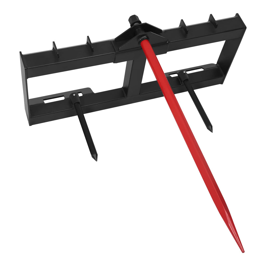 Garvee Tractor Hay Spear Attachment, 49", 3000LBS Capacity, Quick Installation, with 1 Red Hay Spear, 2 Black Stabilizer Spear Spike Fork Tines, Suitable for Tractors and Skid Steers, Farms, Barns