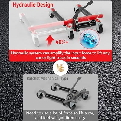 Garvee Car Dolly Set of 2, 3000 LBS Capacity Hydraulic Car Wheel Dolly Jack, Heavy Duty Vehicle Positioning Dolly with Foot Pedal for Tire Auto Repair Moving, Red