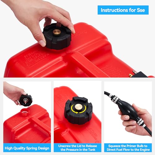 Garvee Marine Fuel Tank, 3 Gallon Outboard Marine Portable Fuel Tank with Fuel Line, I-Shaped Handle, Easy to Carry