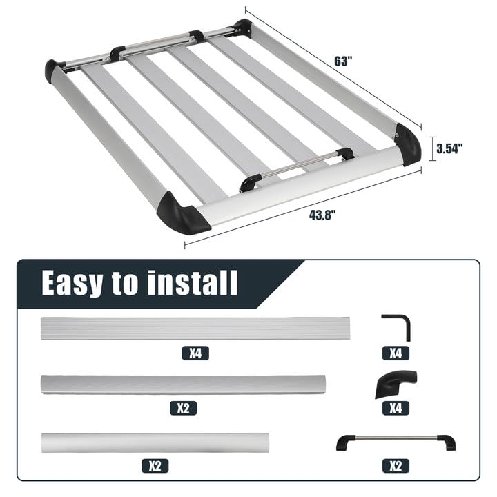 Garvee 63"x43.8"x3.54" Roof Rack Basket 220Lbs Capacity Anti-Rust Coating Car Carriers Rooftop Basket SUV Truck Cars