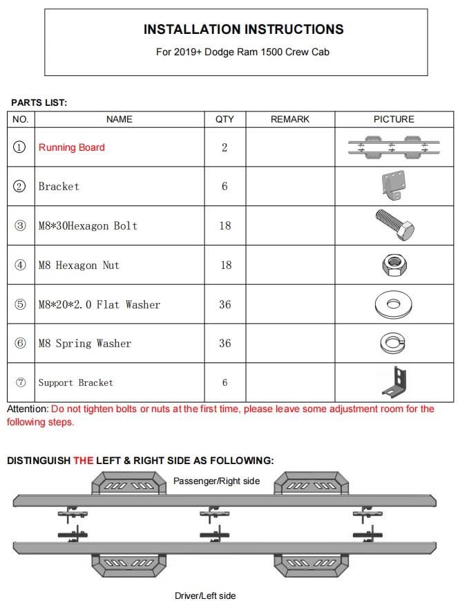 Garvee 7" Nerf Bars for 19-23 Ram 1500 Crew Cab, Excl. Classic