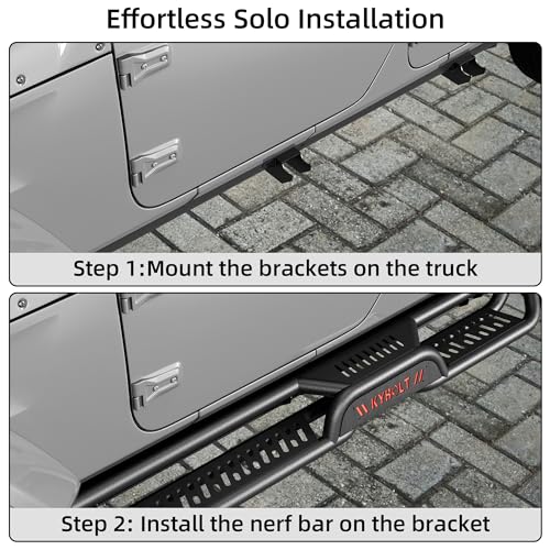 Garvee Running Boards 6.5 Inches with Two Stairs Design Compatible with 2007-2018 Chevy Silverado, 2007-2019 2500HD 3500HD Crew Cab(4 Full Size Doors/Gas Only), Bolt-on Side Steps