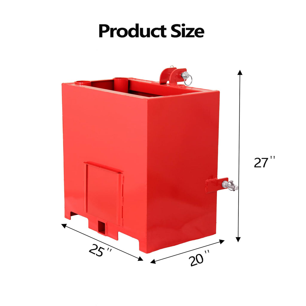 Garvee 3 Point Ballast Box with 2" Hitch Receiver, Category 1 Ballast Box 3 Point Fits Cat 1, 800 Lbs Tractor Ballast Box, 3 Point Quick Hitch Loader Attachment Red