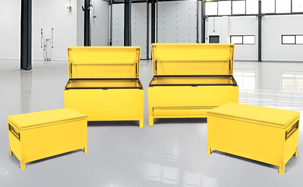 Garvee 48"x20"x20" Industrial Steel Truck Toolbox with Drawer, Lockable, Recessed Handles, Hydraulic Slow-Close Lid, Forklift Ready, Waterproof Heavy Duty Storage for Pickup Beds & Trailers, Yellow