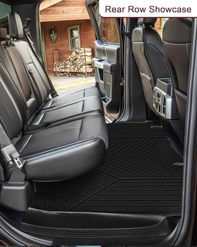 Garvee Floor Mats Compatible with Ford F150,Custom Fit Floor Liners for 2015-2023 Ford F-150 Super Crew Cab, 1st & 2nd Row TPE All Weather Protection,Black