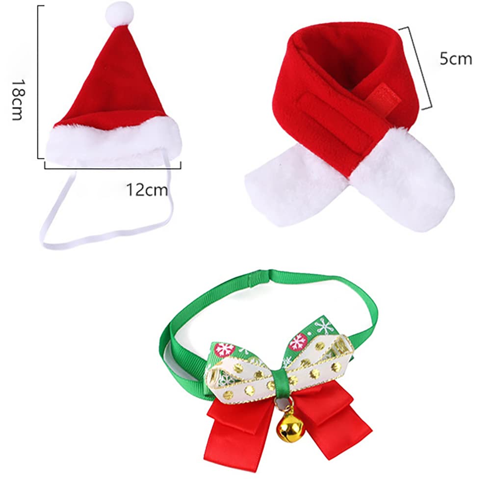 Garvee 3pcs Pet Christmas Costume Outfit Set,Pet Christmas Scarf Hat Set Cat Dog Polar Fleece Dress Up Clothes Cosplay Outfit for Christmas Decor