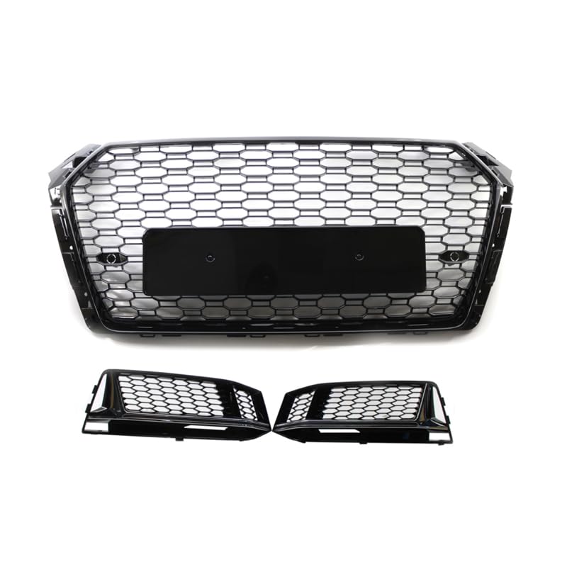 Garvee Central Grille RS4 ABS for Audi A4 B9 S-Line 2017-2019, Glossy Black, Perforated Lower S4 Model, No Logo, Aggressive Street Style