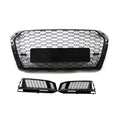 Garvee Central Grille RS4 ABS for Audi A4 B9 S-Line 2017-2019, Glossy Black, Perforated Lower S4 Model, No Logo, Aggressive Street Style