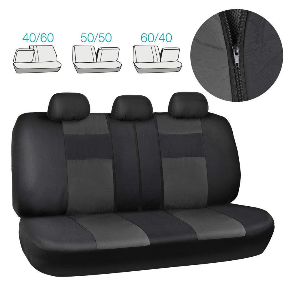 Garvee 9-Piece PU Leather Car Seat Cover Set Universal Fit for 5-Seat Cars Front and Rear Seat Covers Black