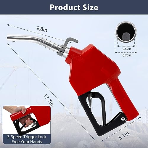 Garvee Automatic Fuel Nozzle, 3/4" NPT Inlet Thread & 13/16" Spout, 16 GPM Max Flow Rate, Auto Shut Off, Aluminum & PVC Gas Pump Handle with 360° Swivel for Gasoline Diesel Biodiesel Refilling