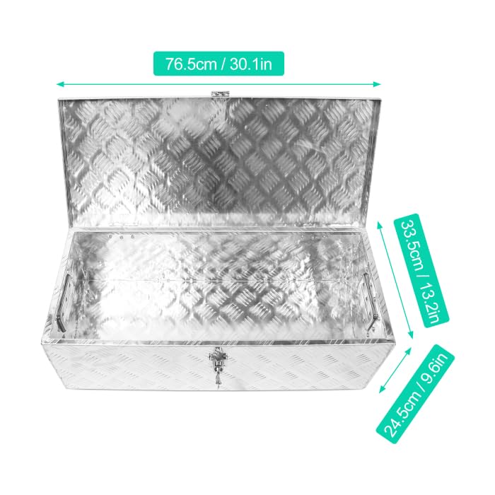 Garvee 30 Inch Aluminum Truck Tool Box, Diamond Plate, Rectangle, Silver, With Lock & 2 Keys, Versatile Storage for Pickup, Trailer, ATV