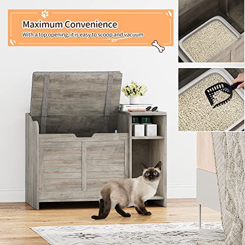 Garvee Cat Litter Box Enclosure with Cushion, Hidden Cat Litter Box Furniture, Cat Litter Box Furniture with Top Opening, Flip Top Litter Box Enclosure Cat House, Grey