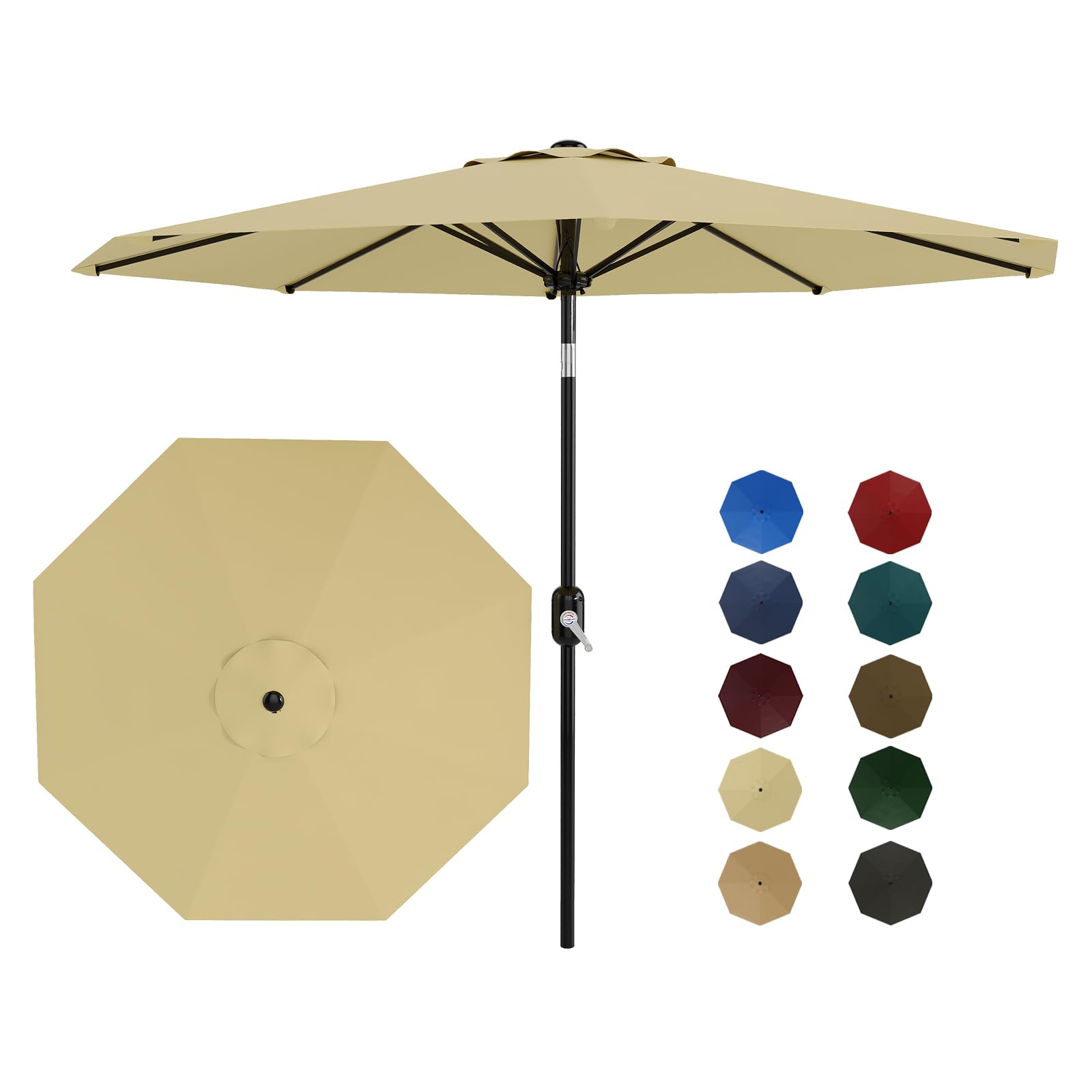 Garvee 9' Outdoor Patio Umbrella, Outdoor Table Umbrella – Market Umbrella with Push Button Tilt, Crank, 8 Ribs, UV Waterproof for Garden, Deck, Pool, Beige