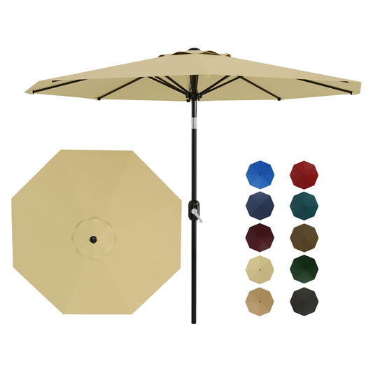 Garvee 9' Outdoor Patio Umbrella, Outdoor Table Umbrella – Market Umbrella with Push Button Tilt, Crank, 8 Ribs, UV Waterproof for Garden, Deck, Pool, Beige