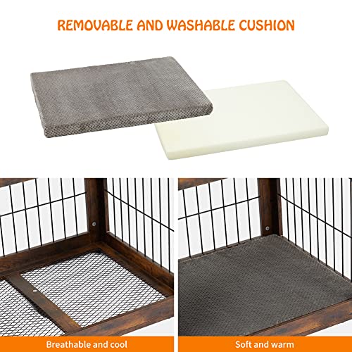 Garvee Dog Crate Furniture with Cushion,Wooden Dog Kennels Indoor with 2 Drawers,Dog Furniture Crate End Table with Storage