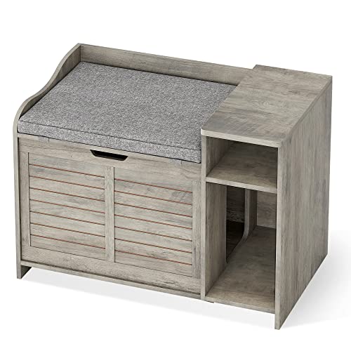 Garvee Cat Litter Box Enclosure with Cushion, Hidden Cat Litter Box Furniture, Cat Litter Box Furniture with Top Opening, Flip Top Litter Box Enclosure Cat House, Grey