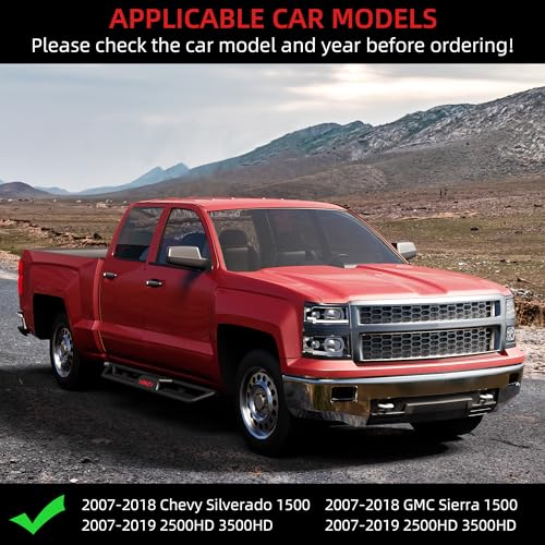 Garvee Running Boards 6.5 Inches with Two Stairs Design Compatible with 2007-2018 Chevy Silverado, 2007-2019 2500HD 3500HD Crew Cab(4 Full Size Doors/Gas Only), Bolt-on Side Steps