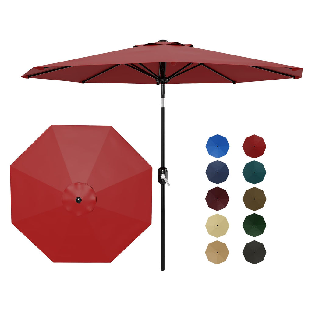 Garvee 9' Outdoor Patio Umbrella, Outdoor Table Umbrella, Market Umbrella with Push Button Tilt and Crank, 8 Sturdy Ribs UV Protection Waterproof for Garden, Deck, Backyard, Pool, Red